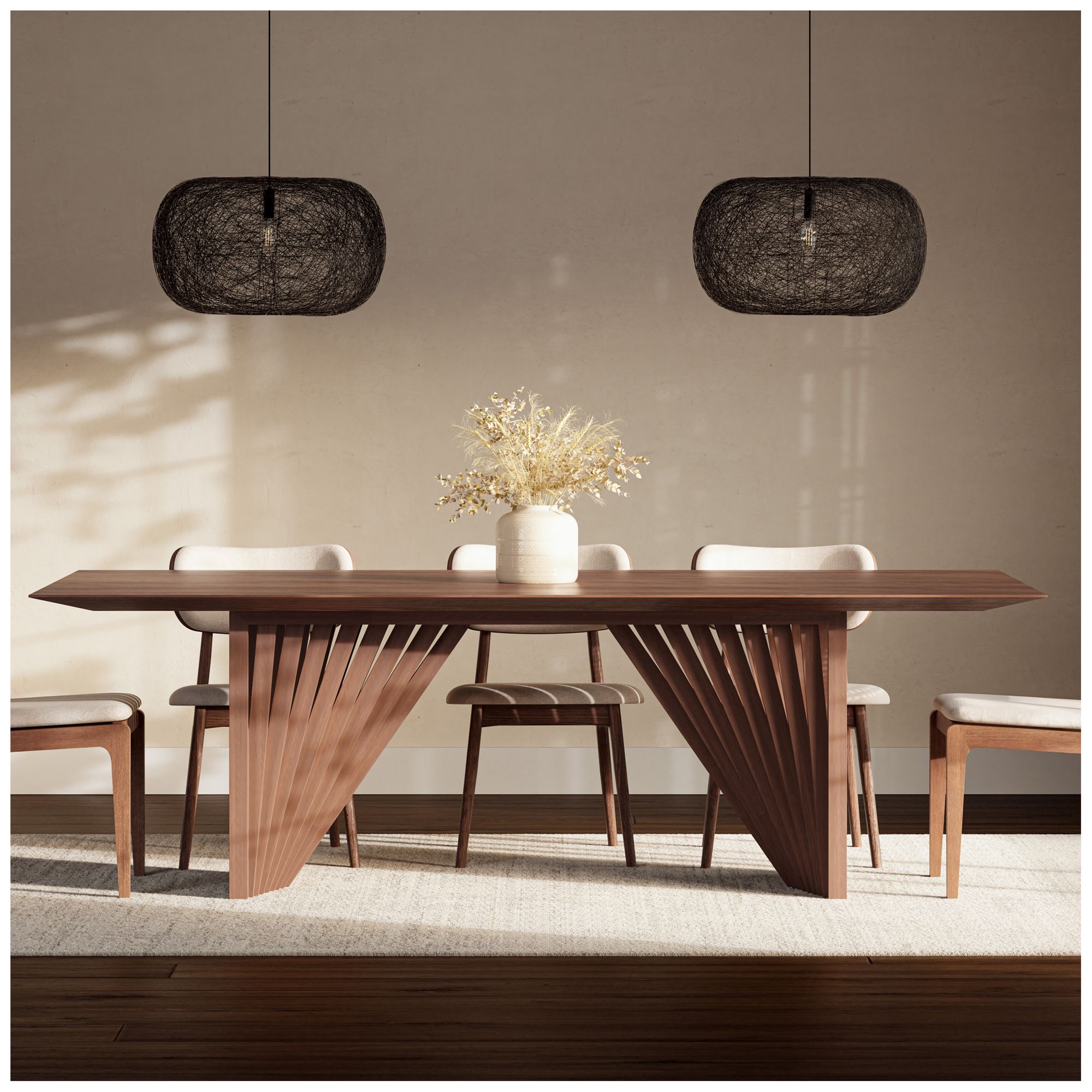 Modern Brazilian 86.5" Wide Nogal Rectangular Dining Table