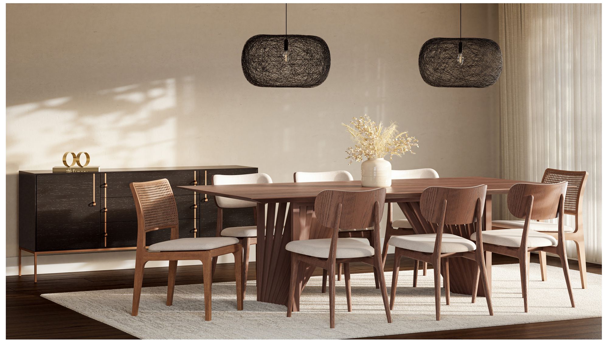 Modern Brazilian 86.5" Wide Nogal Rectangular Dining Table