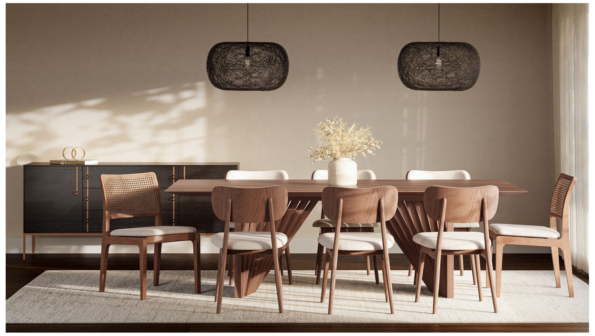 Modern Brazilian 86.5" Wide Nogal Rectangular Dining Table