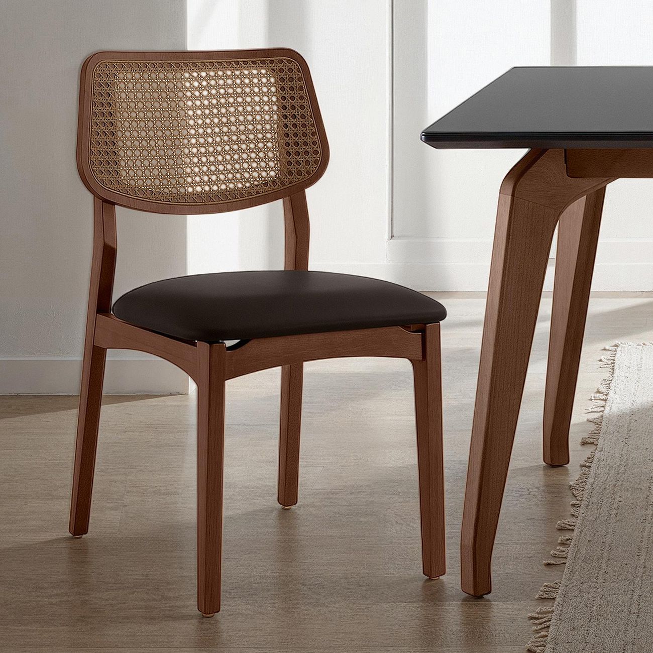 Thumbnail1 of Modern Brazilian Beth 19" Wide Shimmy Black Side Chair Nogal Frame