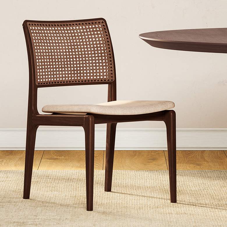 Image 1 Modern Brazilian Charlotte 19.5" Wide Medley Ivory Dining Chair Nogal Frame