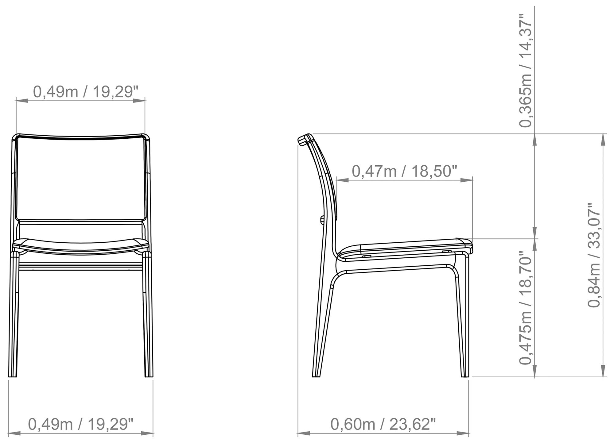 Modern Brazilian Charlotte 19.5" Wide Medley Ivory Dining Chair Nogal Frame