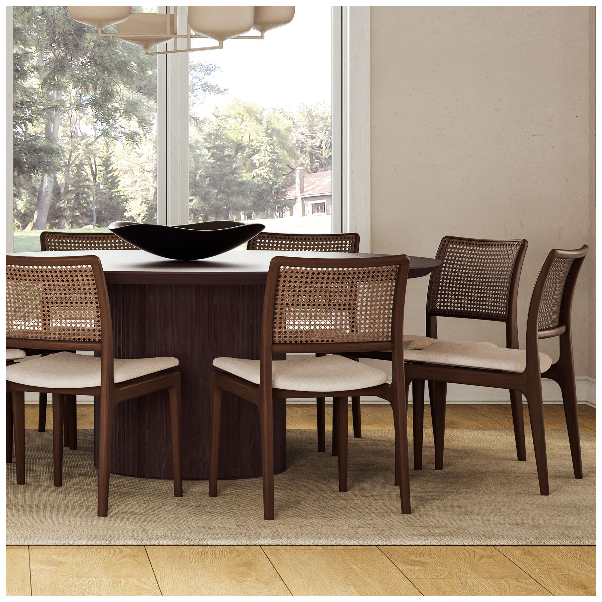 Modern Brazilian Charlotte 19.5" Wide Medley Ivory Dining Chair Nogal Frame