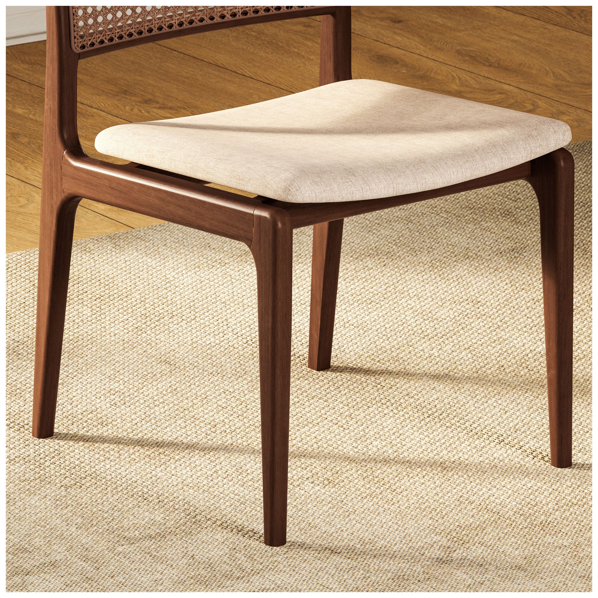 Modern Brazilian Charlotte 19.5" Wide Medley Ivory Dining Chair Nogal Frame