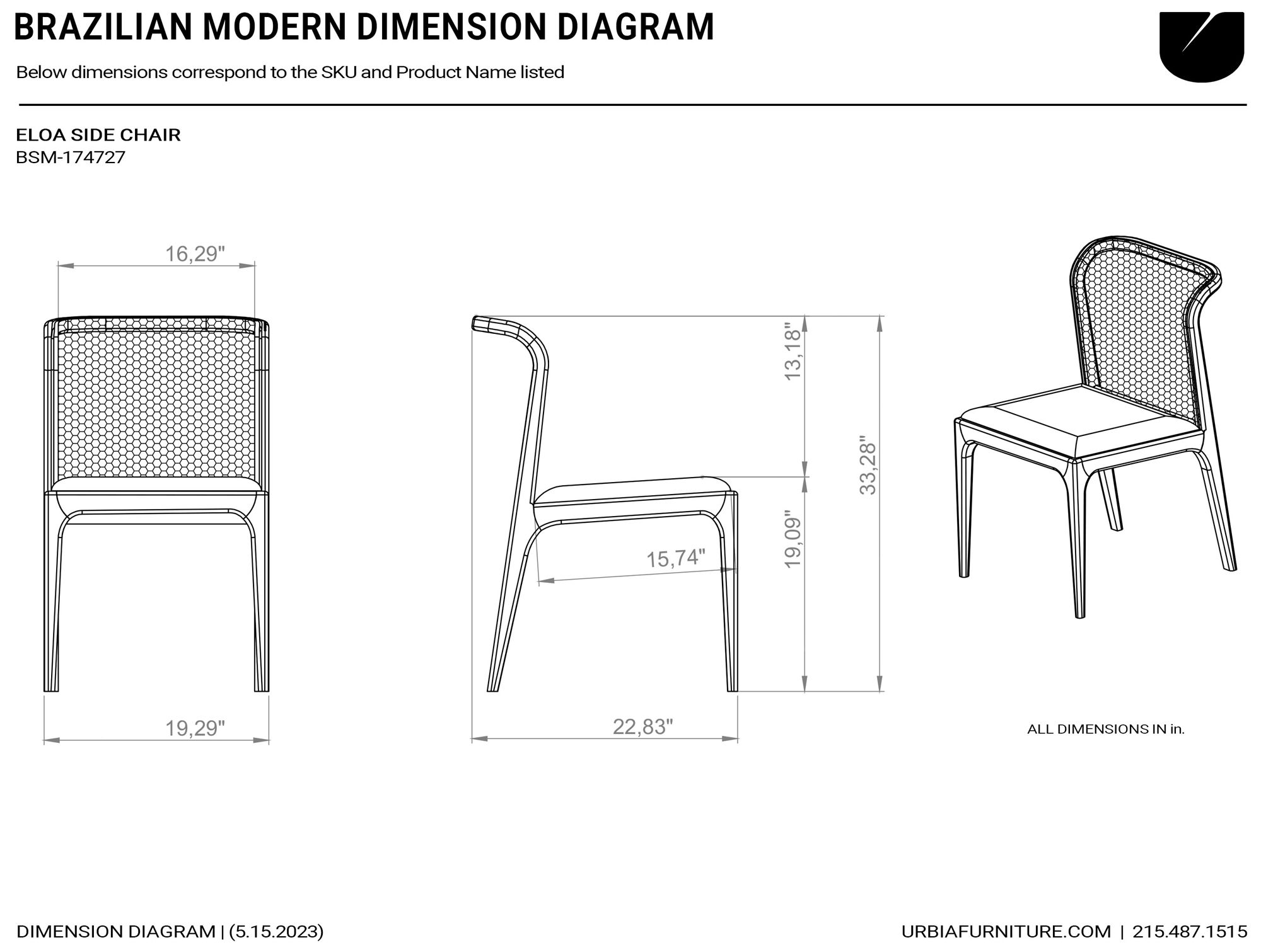 Modern Brazilian Eloa 19.5"W Medley Ivory Dining Chair Nogal, Natural Frame