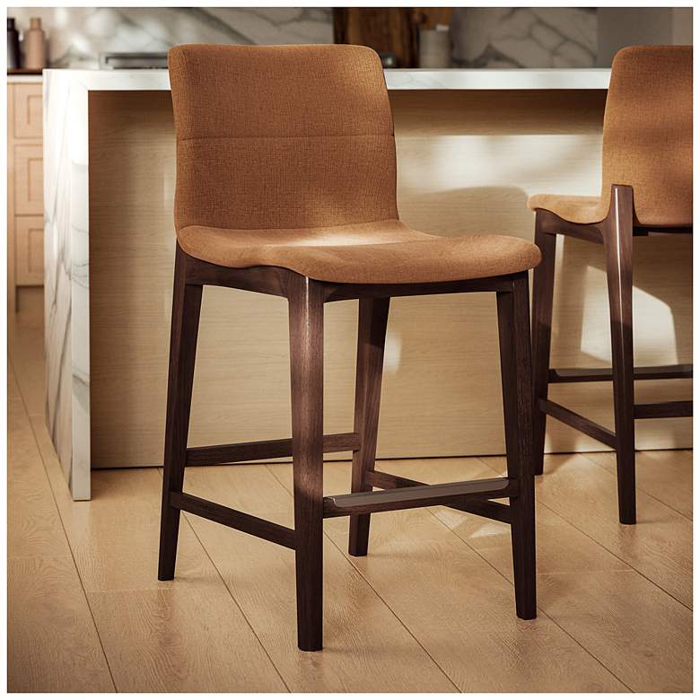 Image 1 Modern Brazilian Godan 18"W Jackpot Terracotta Counter Stool Nogal Frame