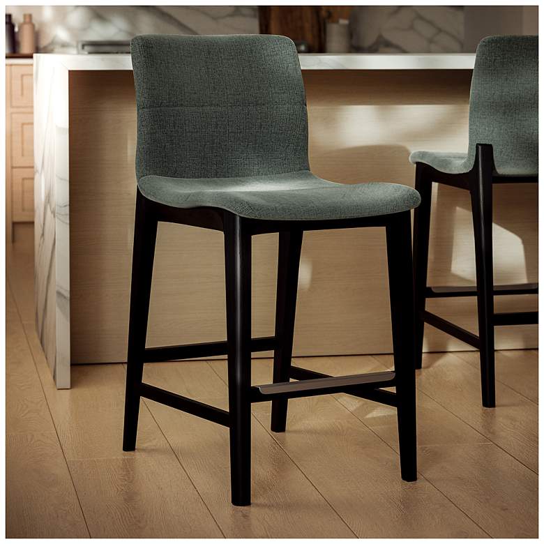 Image 1 Modern Brazilian Godan 18" Wide Jackpot Teal Counter Stool Ebano Frame