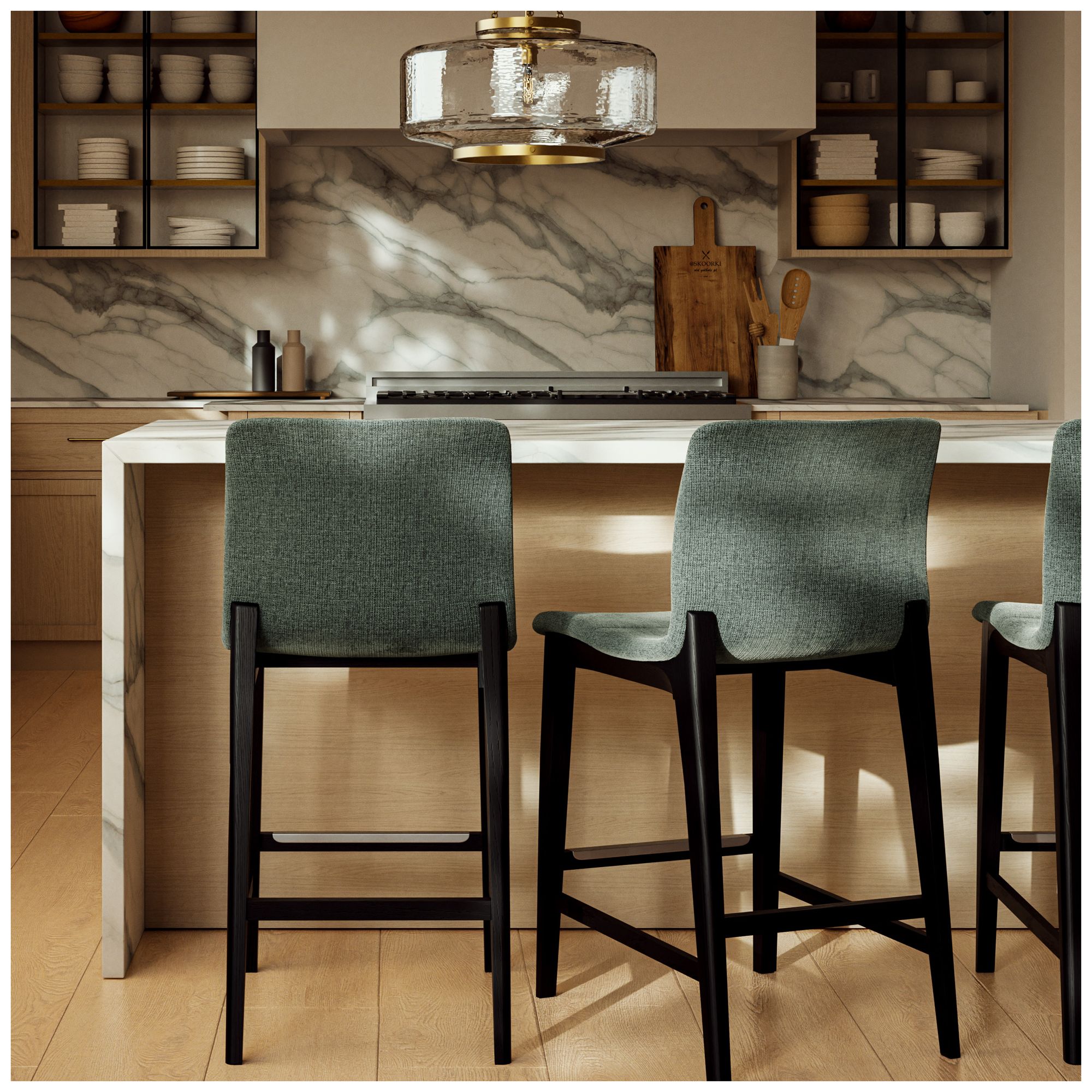 Modern Brazilian Godan 18" Wide Jackpot Teal Counter Stool Ebano Frame