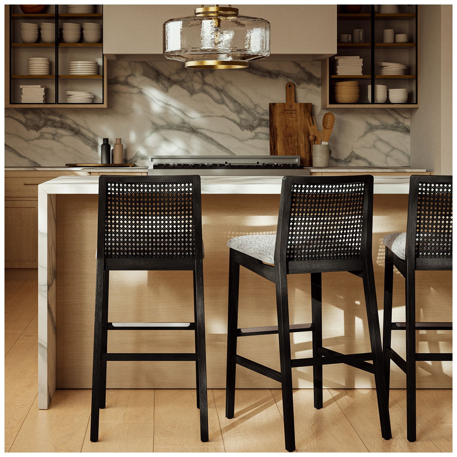 Modern Brazilian Nardia 17.5" Wide Crafted Glaze Counter Stool Ebano Frame