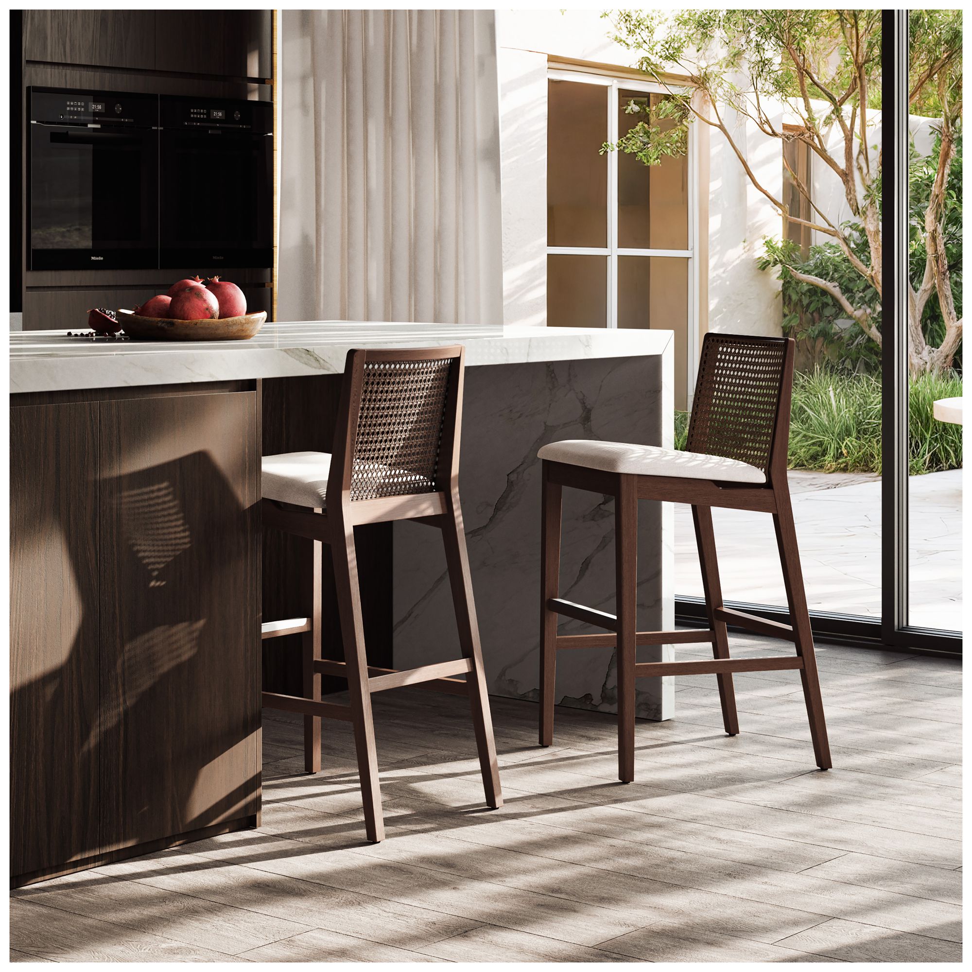 Modern Brazilian Nardia 17.5" Wide Medley Ivory Counter Stool Nogal Frame