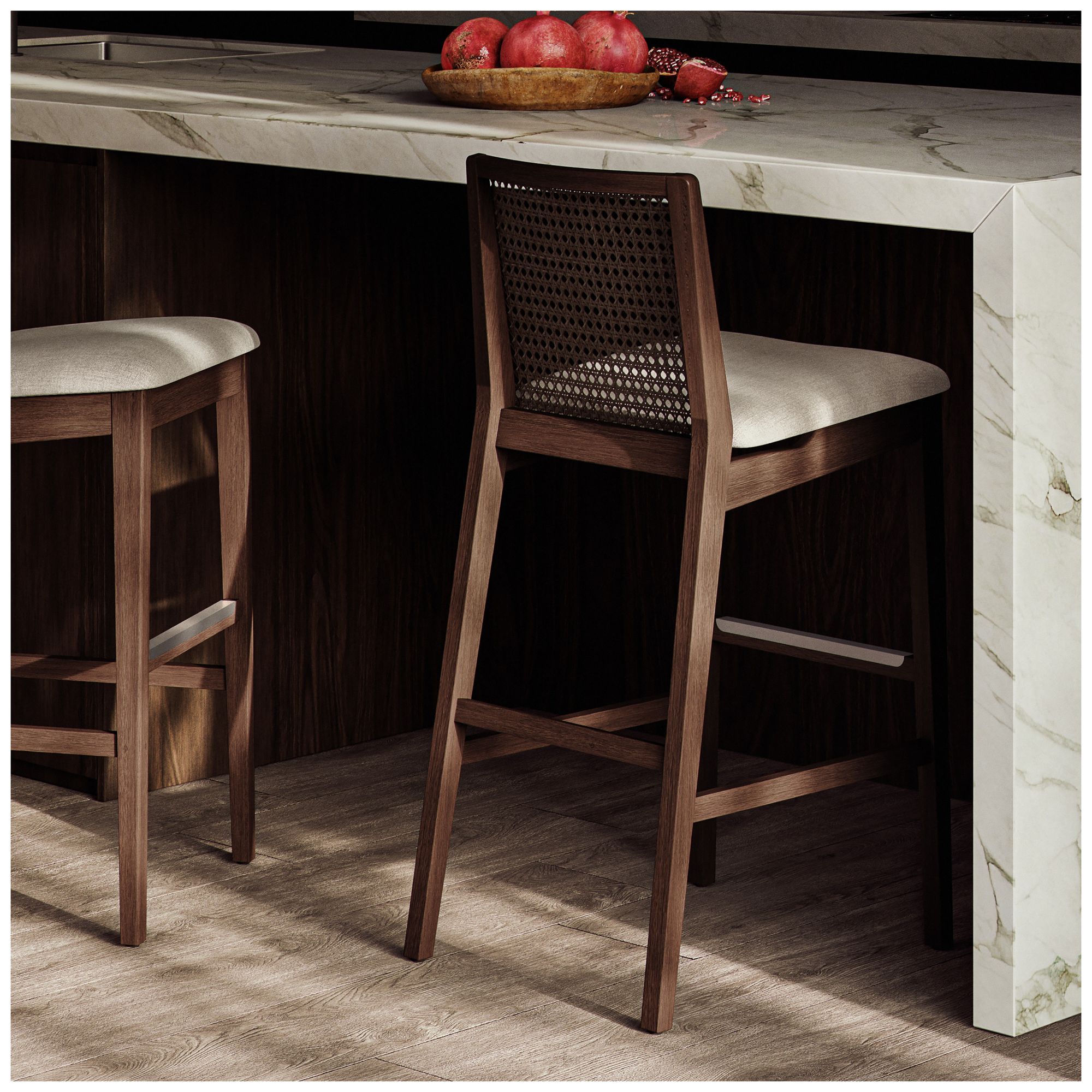 Modern Brazilian Nardia 17.5" Wide Medley Ivory Counter Stool Nogal Frame