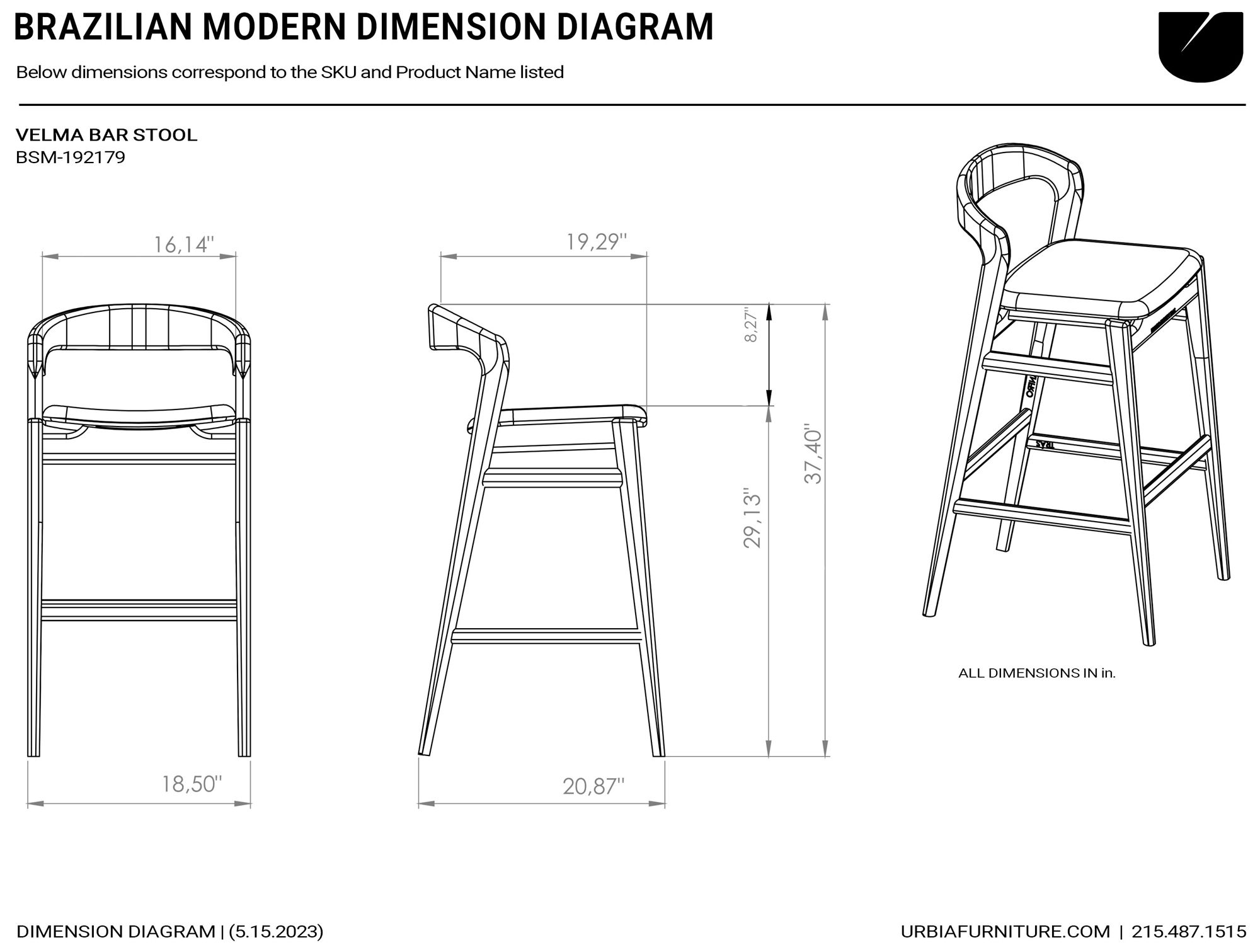 Image 6 Modern Brazilian Velma 18.5" Wide Crafted Glaze Bar Stool Nevoa Frame more views