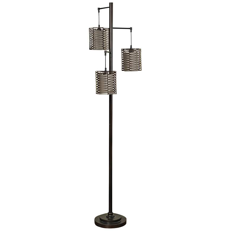 Image 2 Modern Coastal 72 inch High 3-Light Bronze and Rattan Floor Lamp