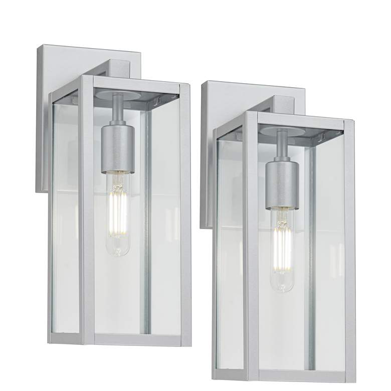 Image 1 Modern Cottage 14"H Clear Glass and Silver Outdoor Wall Light Set of 2
