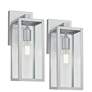 Modern Cottage 14"H Clear Glass and Silver Outdoor Wall Light Set of 2