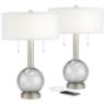 Modern Crackled Glass USB Table Lamps Set of 2