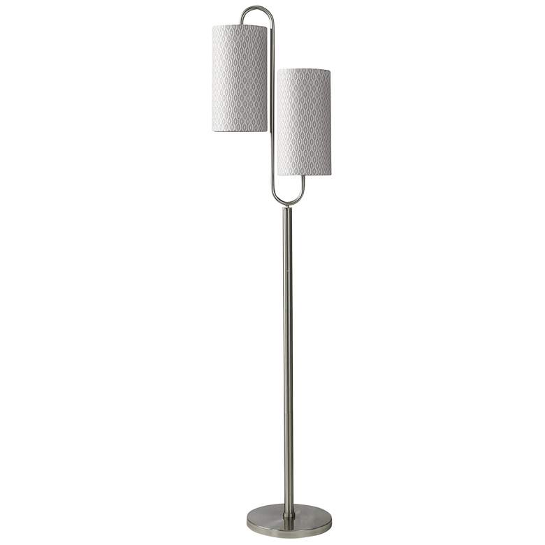 Image 1 Modern Double Curve 67 inch Brushed Steel Floor Lamp With Patterned Shades
