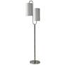 Modern Double Curve 67" Brushed Steel Floor Lamp With Patterned Shades