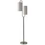 Thumbnail3 of Modern Double Curve 67" Brushed Steel Floor Lamp With Patterned Shades more views