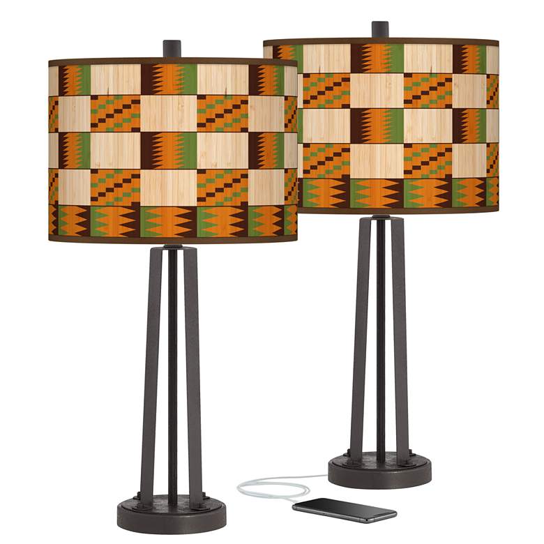 Image 1 Modern Drift Susan Dark Bronze USB Table Lamps Set of 2