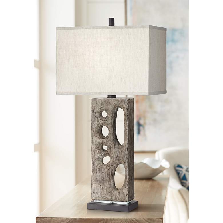 Image 1 Modern Driftwood Table Lamp in Textured Wood Finish