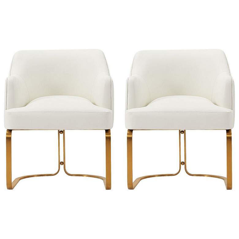 Image 1 Modern Edra Leatherette Dining Armchair in Cream - Set of 2