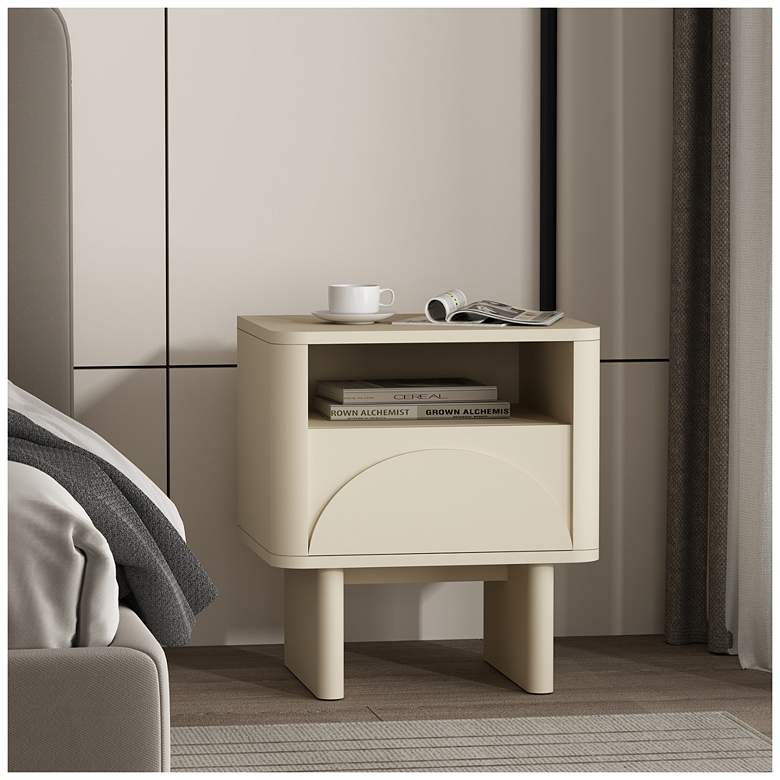 Image 1 Modern Ella Nightstand with 1 Full Extension Drawer in Cream
