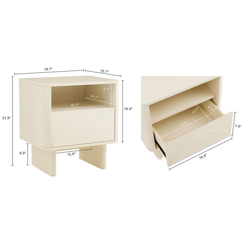 Image 3 Modern Ella Nightstand with 1 Full Extension Drawer in Cream more views