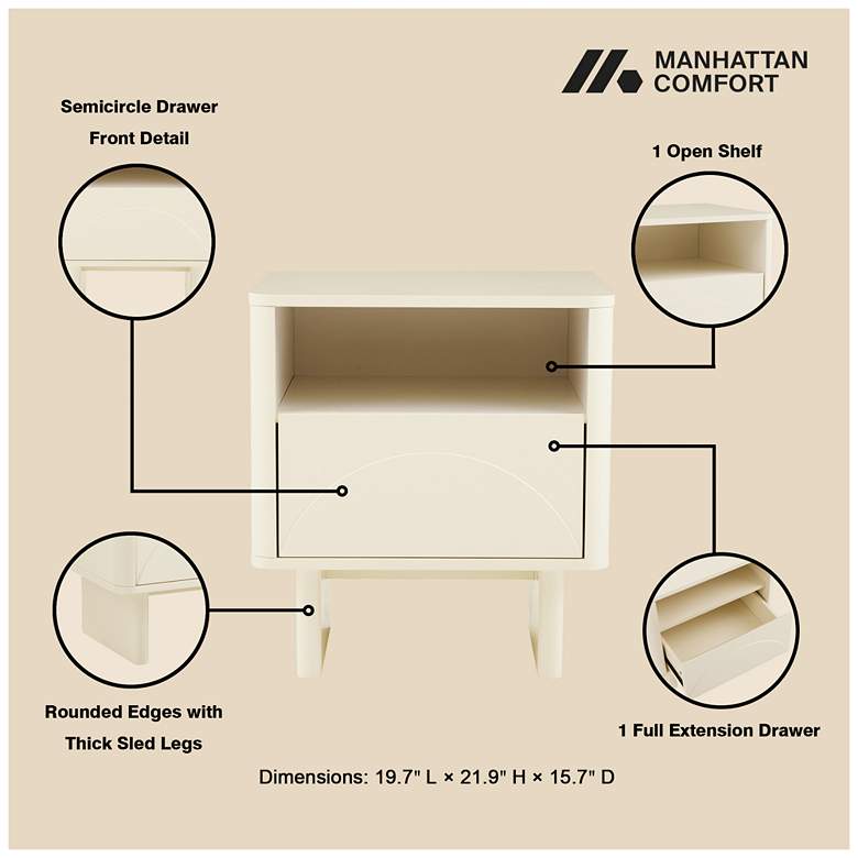 Image 4 Modern Ella Nightstand with 1 Full Extension Drawer in Cream more views