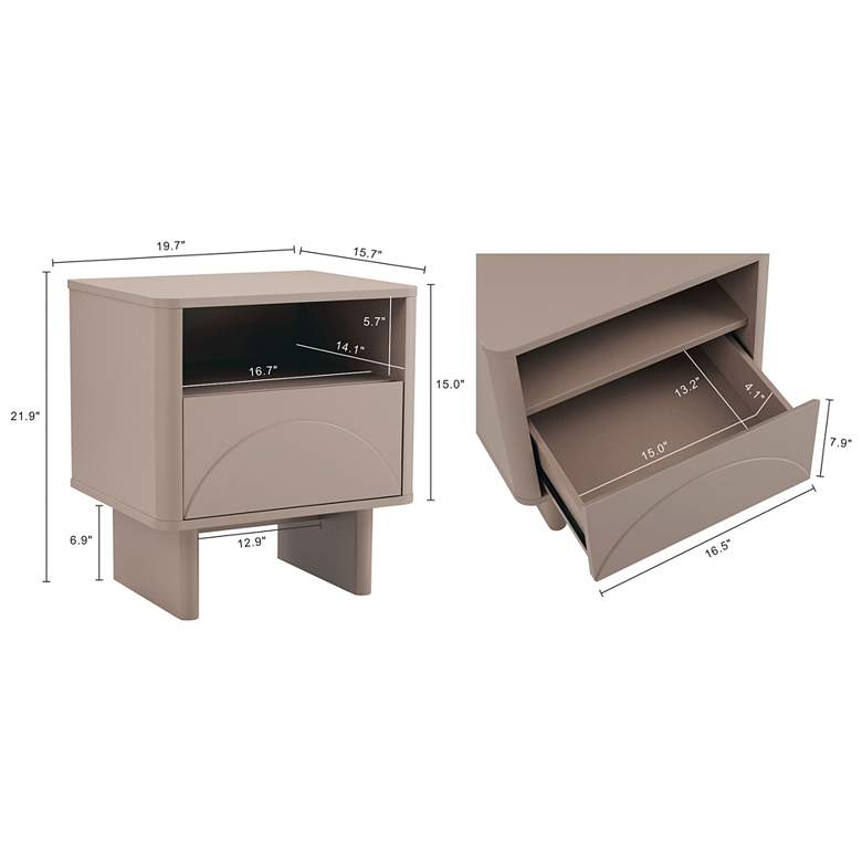 Image 3 Modern Ella Nightstand with 1 Full Extension Drawer in Mocha- Set of 2 more views