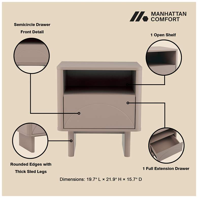 Image 4 Modern Ella Nightstand with 1 Full Extension Drawer in Mocha- Set of 2 more views