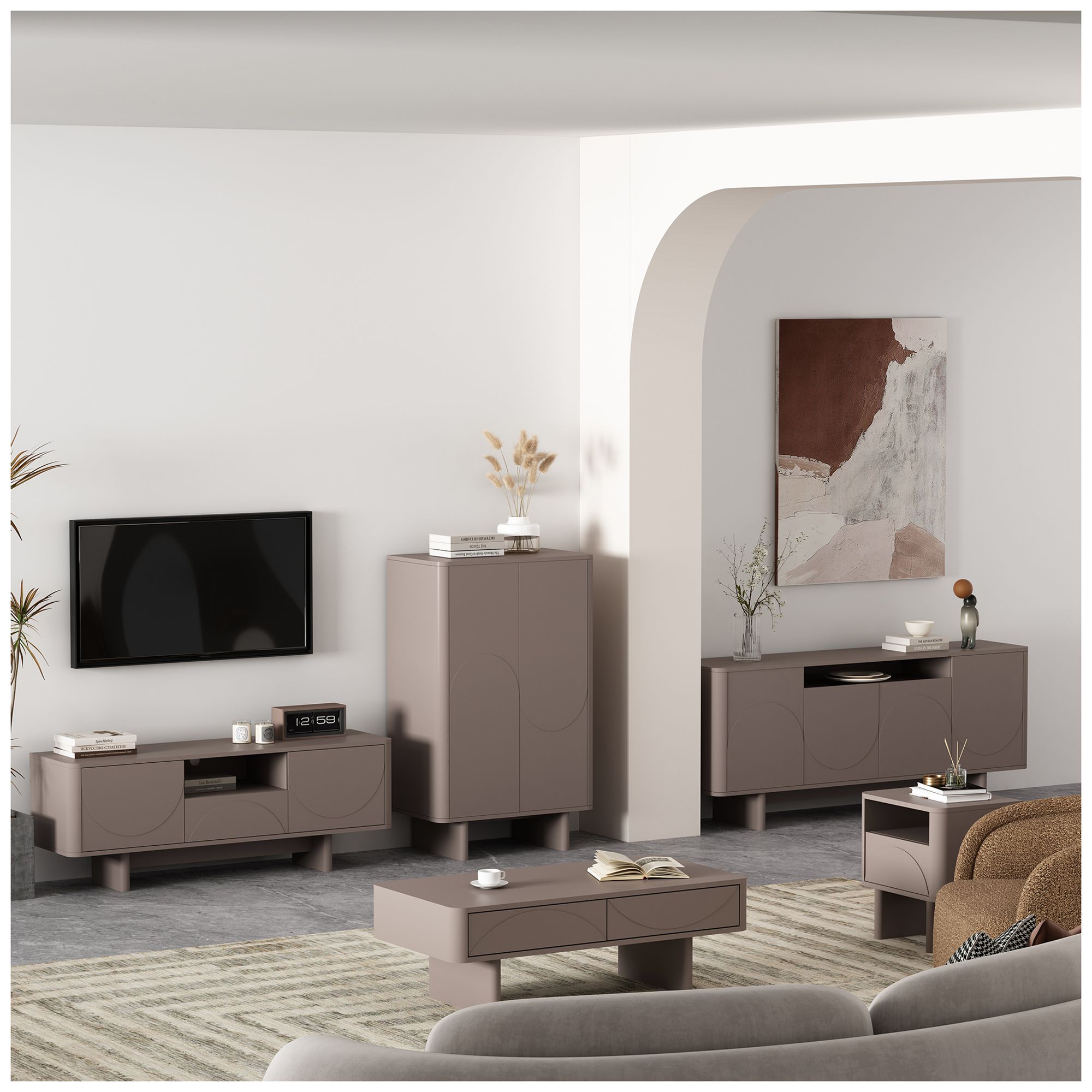 Modern Ella Nightstand with 1 Full Extension Drawer in Mocha- Set of 2