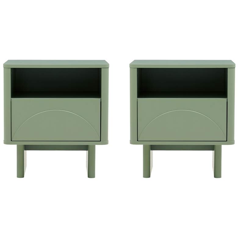 Image 2 Modern Ella Nightstand with 1 Full Extension Drawer in Sage Green- Set of 2