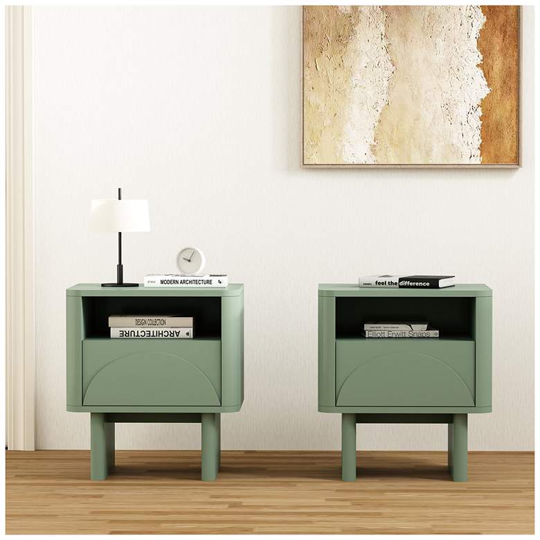 Image 1 Modern Ella Nightstand with 1 Full Extension Drawer in Sage Green- Set of 2