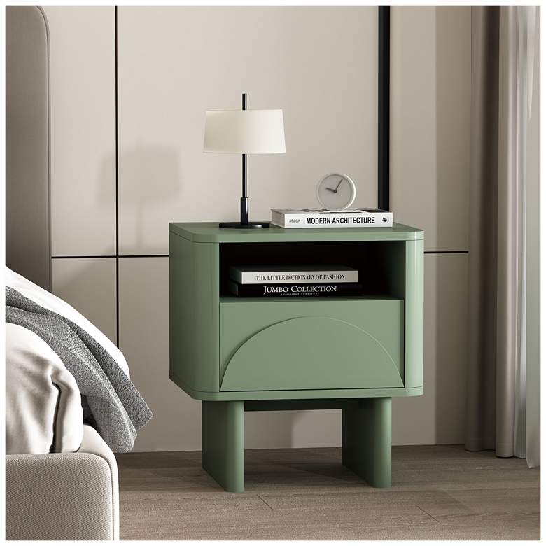 Image 1 Modern Ella Nightstand with 1 Full Extension Drawer in Sage Green
