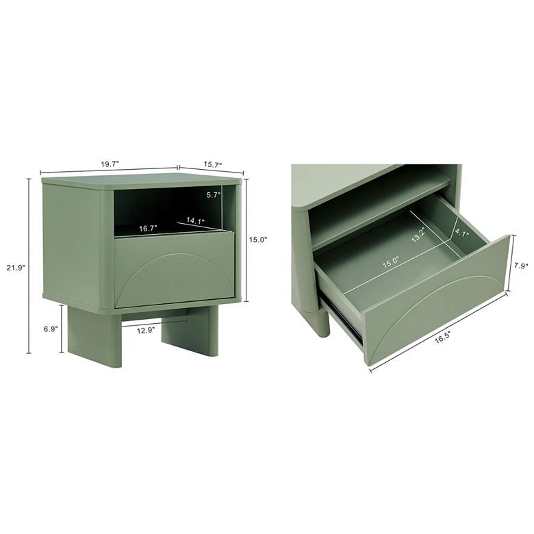 Image 3 Modern Ella Nightstand with 1 Full Extension Drawer in Sage Green more views