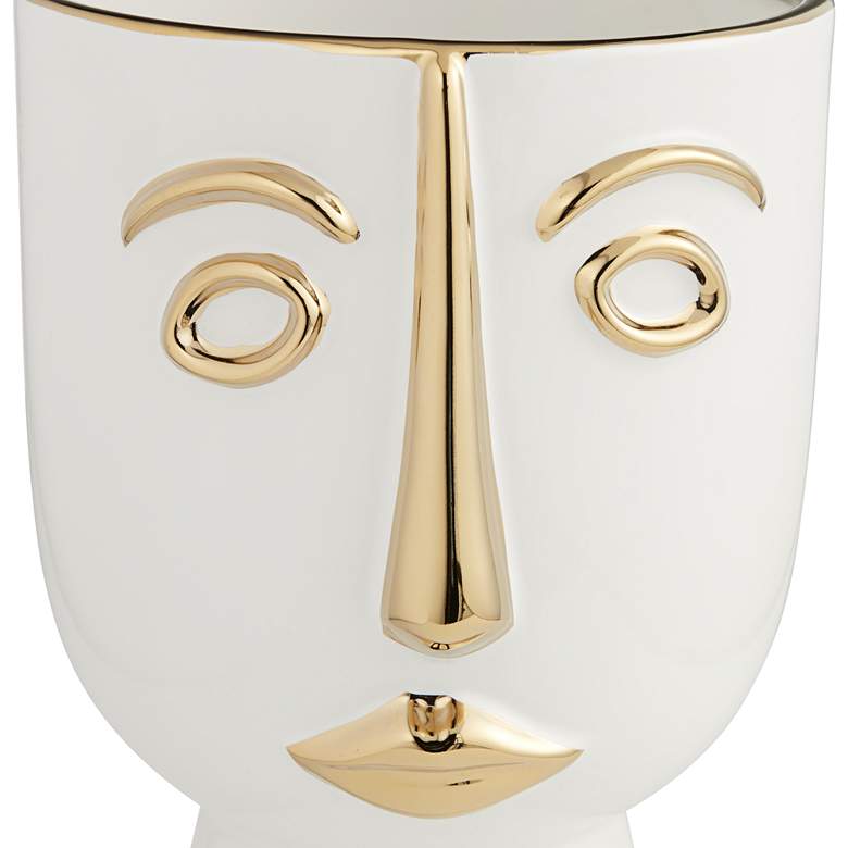 Image 2 Modern Face 12 1/4" High Gold and White Ceramic Vase more views