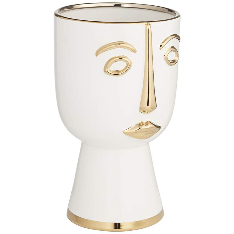 Modern Face 12 1/4&quot; High Gold and White Ceramic Vase more views