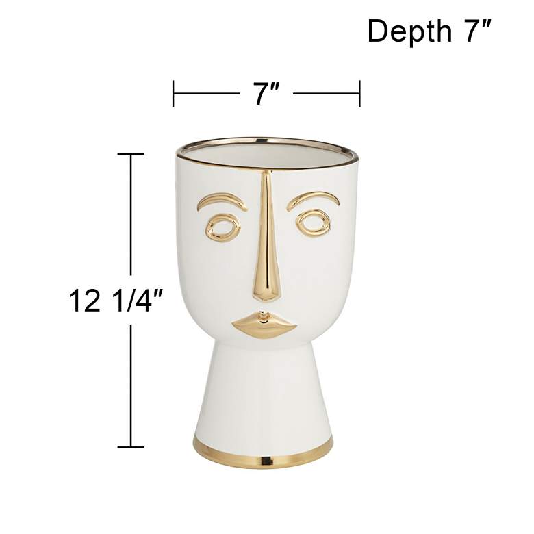 Image 6 Modern Face 12 1/4 inch High Gold and White Ceramic Vase more views