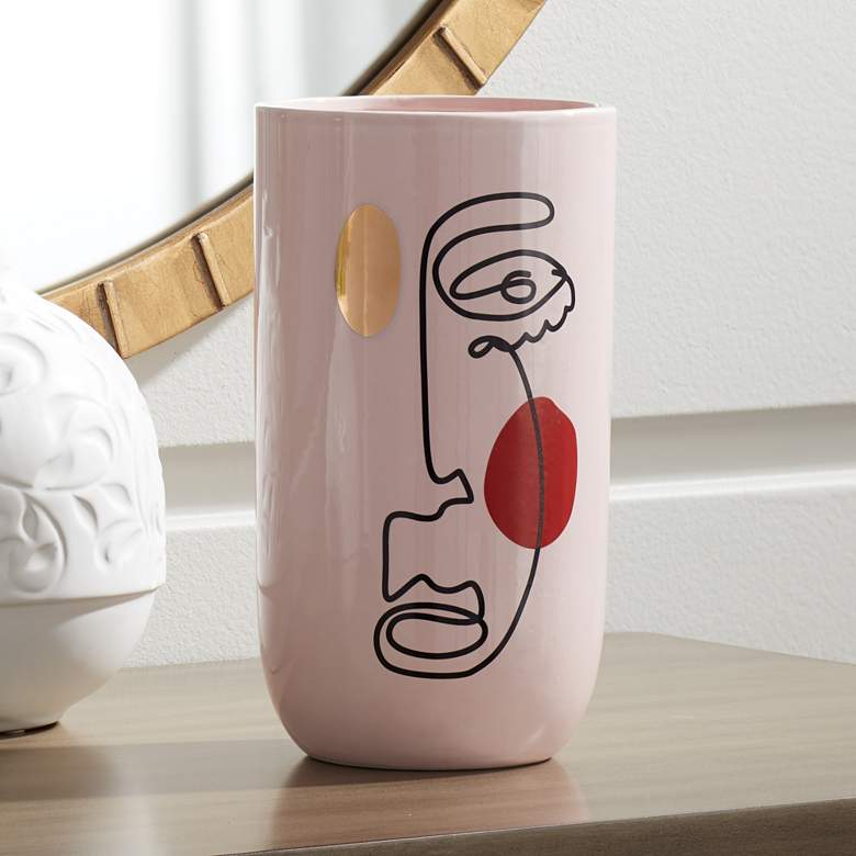 Image 1 Modern Face 8 3/4"H Pink and Black Dolomite Decorative Vase