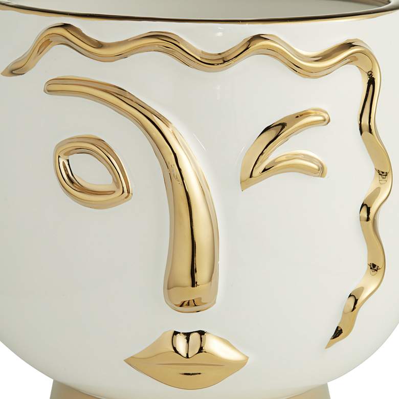 Image 4 Modern Face Wink 8" High Gold and White Ceramic Vase more views