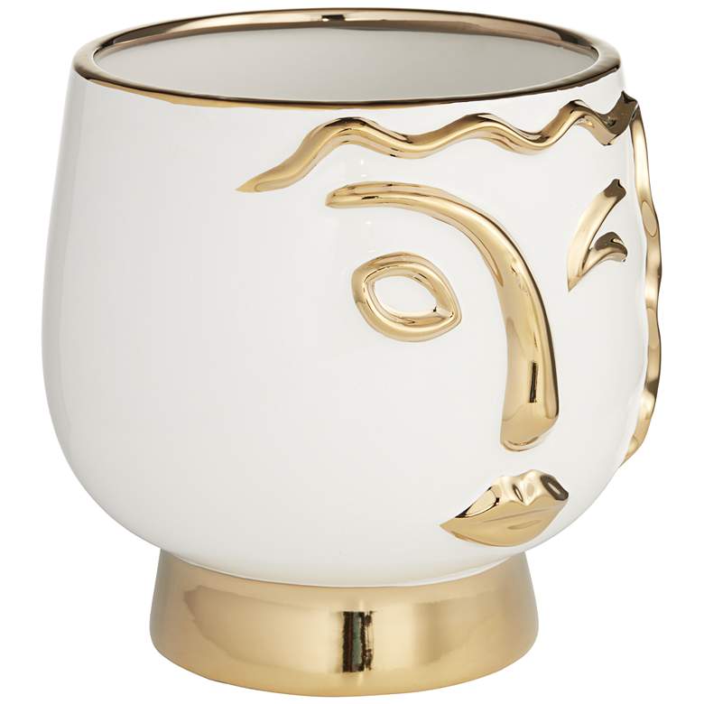 Modern Face Wink 8 inch High Gold and White Ceramic Vase more views