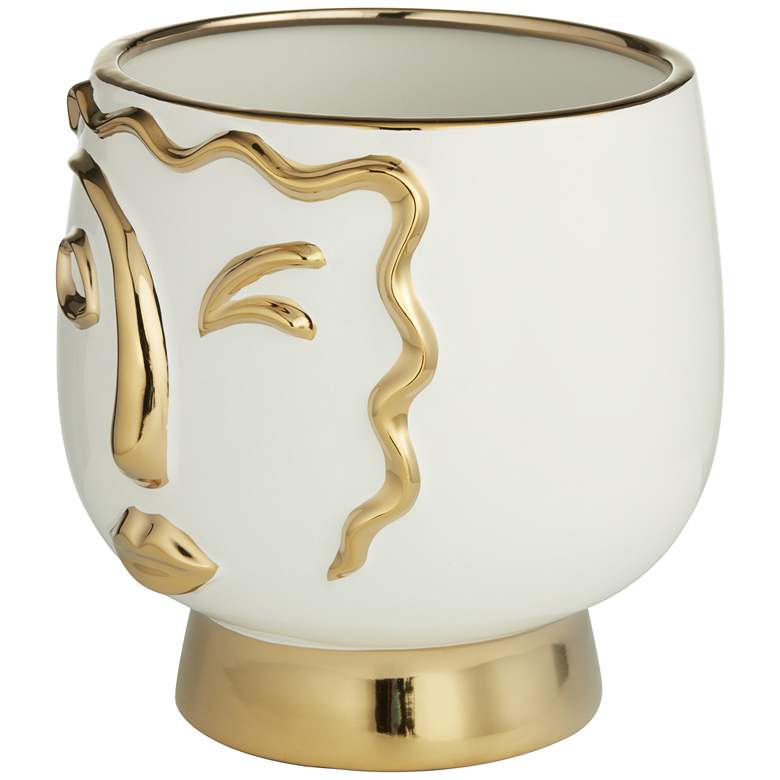Modern Face Wink 8 inch High Gold and White Ceramic Vase more views
