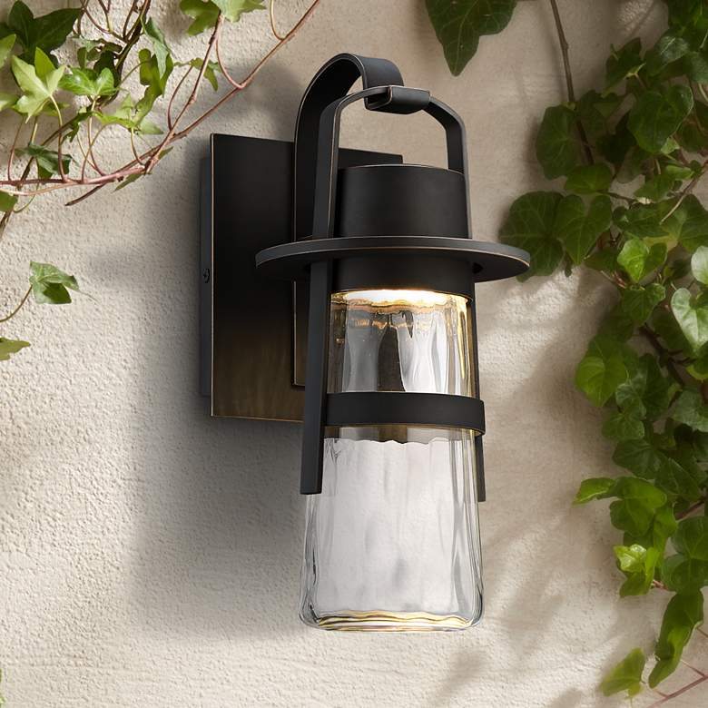 Image 1 Modern Forms Balthus 14" High Bronze LED Outdoor Lantern Wall Light
