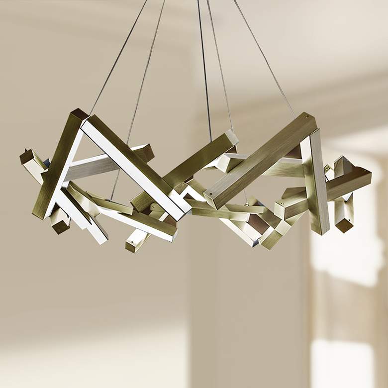 Image 1 Modern Forms Chaos 34" Wide Aged Brass 21-Light Modern LED Chandelier