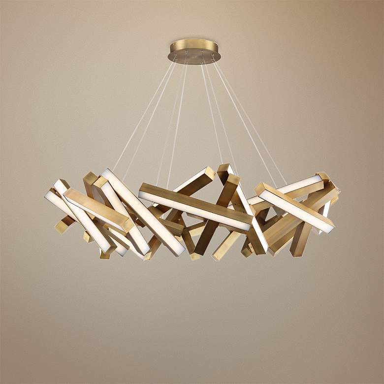 Image 1 Modern Forms Chaos 61"W Aged Brass 31-Light LED Chandelier