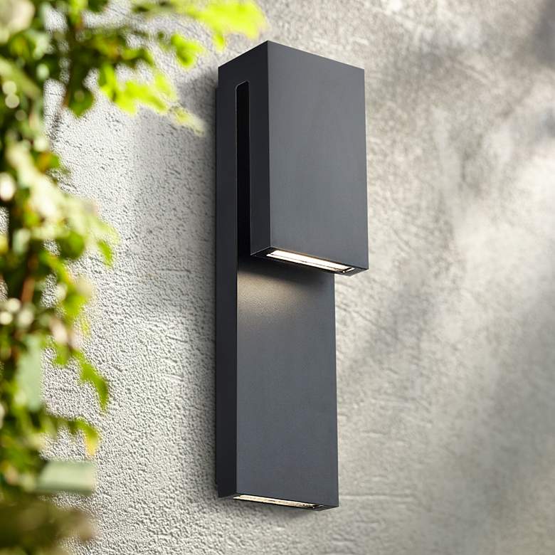 Image 1 Modern Forms Double Down 18" High Black LED Outdoor Wall Light