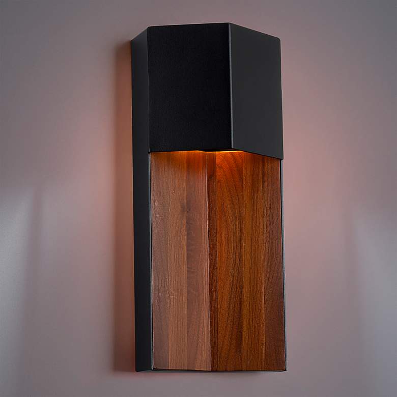 Image 2 Modern Forms Dusk 14" Dark Walnut and Black LED Outdoor Wall Light