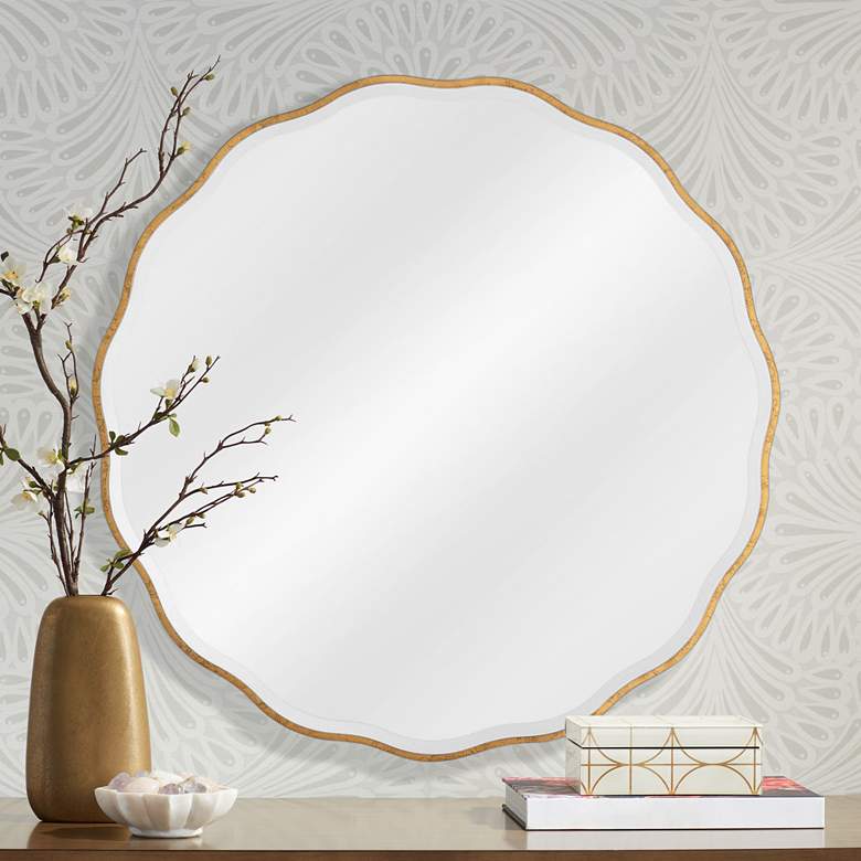 Image 1 Modern Glamour Candice Gold Leaf 32" Round Wall Mirror