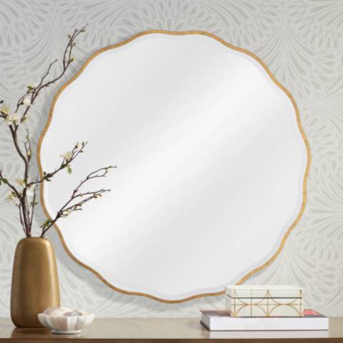 Modern Glamour Candice Gold Leaf 32" Round Wall Mirror